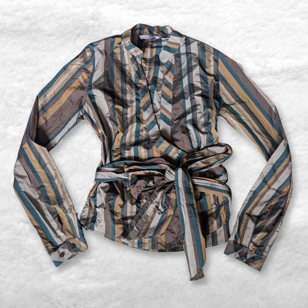 vintage old school zara striped wrap blouse